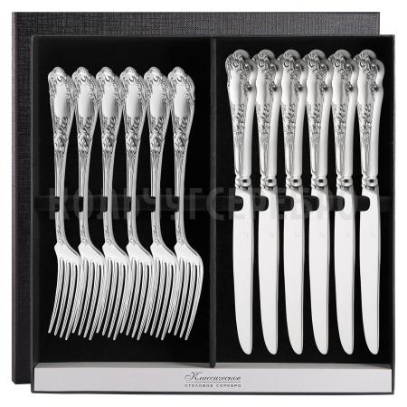 СЕРЕБРЯНЫЙ СТОЛОВЫЙ НАБОР "ЭДЕМ" С ЧЕРНЕНИЕМ (6 ВИЛОК, 6 НОЖЕЙ) – МСТЕРСКИЙ ЮВЕЛИР