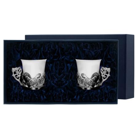 СЕРЕБРЯНАЯ КОФЕЙНАЯ ПАРА "ГЛУХАРИ" С ЧЕРНЕНИЕМ – АРГЕНТА