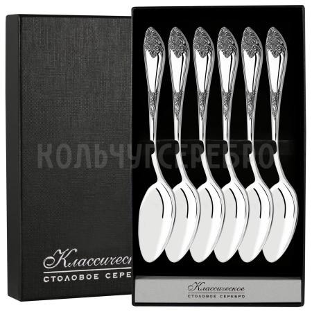 СЕРЕБРЯНЫЙ ДЕСЕРТНЫЙ НАБОР "ДВОРЦОВЫЙ" М-17 С ЧЕРНЕНИЕМ (6 ДЕСЕРТНЫХ ЛОЖЕК) – ПАВЛОВСКИЙ ЗАВОД