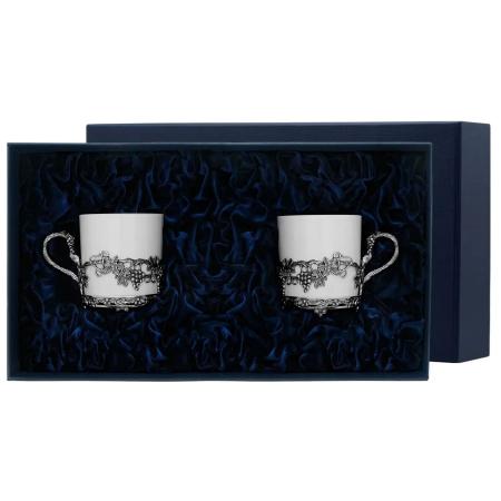 СЕРЕБРЯНАЯ КОФЕЙНАЯ ПАРА "ВИНОГРАД" С ЧЕРНЕНИЕМ – АРГЕНТА