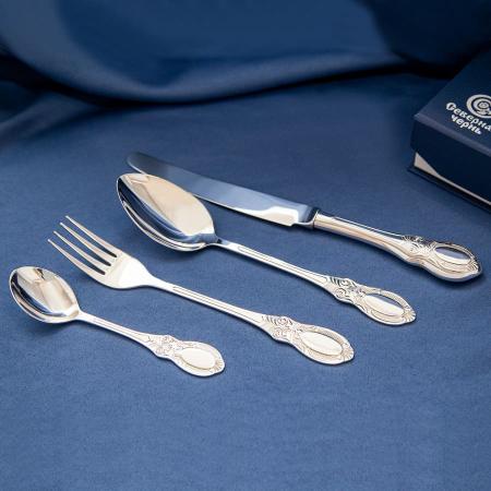 Серебряные столовые приборы купить в Москве СЕРЕБРЯНЫЙ СТОЛОВЫЙ НАБОР "КУПЕЧЕСКИЙ" (48 ПРЕДМЕТОВ)  - СЕВЕРНАЯ ЧЕРНЬ