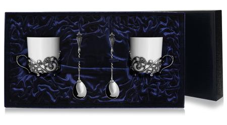 СЕРЕБРЯНАЯ КОФЕЙНАЯ ПАРА "ВИТАЯ" С ЧЕРНЕНИЕМ – АРГЕНТА