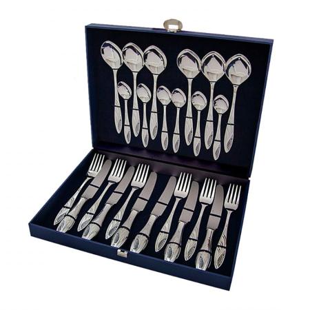 СЕРЕБРЯНЫЙ СТОЛОВЫЙ НАБОР "ПОДСОЛНУХ" С ЧЕРНЕНИЕМ (24 ПРЕДМЕТА)  - СЕВЕРНАЯ ЧЕРНЬ