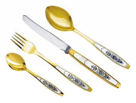 СЕРЕБРЯНЫЙ СТОЛОВЫЙ НАБОР "АСТРА" ПОЗОЛОЧЕННЫЙ (4 ПРЕДМЕТА) - СЕВЕРНАЯ ЧЕРНЬ