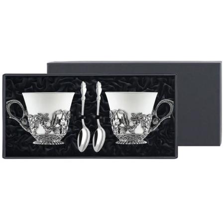 НАБОР ДЛЯ ЧАЯ "НАТЮРМОРТ" С ЧЕРНЕНИЕМ (ПАРА) – КОЛЬЧУГИНСКИЙ МЕЛЬХИОР