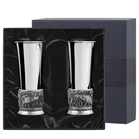 НАБОР СТОПОК "ТЕТЕРЕВ" ПОСЕРЕБРЕННЫЙ С ЧЕРНЕНИЕМ (2 ШТУКИ) – КОЛЬЧУГИНСКИЙ МЕЛЬХИОР