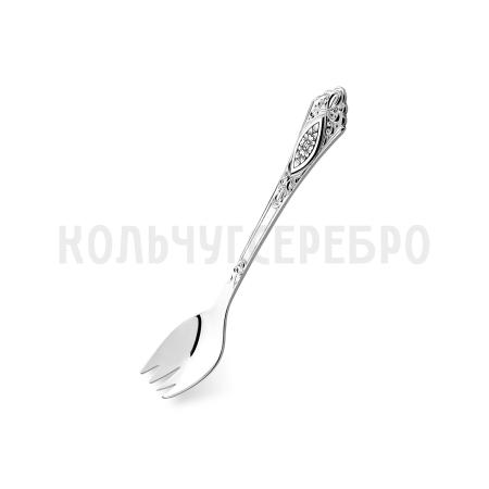 СЕРЕБРЯНАЯ ВИЛКА ДЛЯ ТОРТА "РЕЛЬЕФНЫЙ С ЧЕРНЕНИЕМ  - СЕВЕРНАЯ ЧЕРНЬ