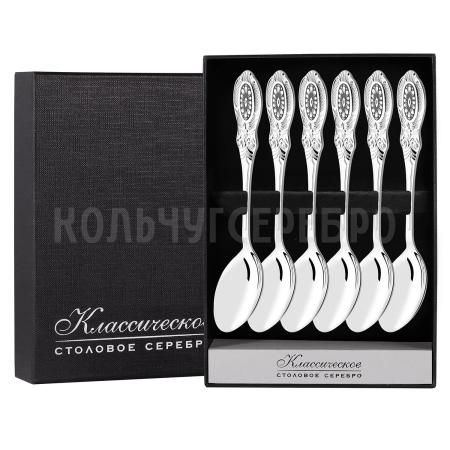СЕРЕБРЯНЫЙ ЧАЙНЫЙ НАБОР "КУПЕЧЕСКИЙ" С ЧЕРНЕНИЕМ (6 ЧАЙНЫХ ЛОЖЕК) - СЕВЕРНАЯ ЧЕРНЬ