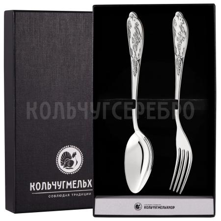 СТОЛОВЫЙ НАБОР ИЗ МЕЛЬХИОРА "ВЕСНА" С ЧЕРНЕНИЕМ (2 ПРЕДМЕТА) – МСТЕРСКИЙ ЮВЕЛИР