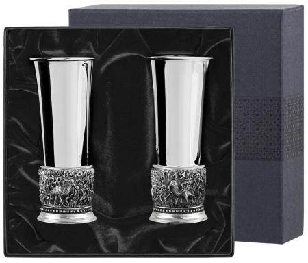 НАБОР СТОПОК "ВАЛЬДШНЕП" ПОСЕРЕБРЕННЫЙ С ЧЕРНЕНИЕМ (2 ШТУКИ) – КОЛЬЧУГИНСКИЙ МЕЛЬХИОР