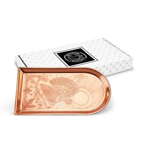 МЕДНЫЙ ПОДНОС ДЛЯ ЧАЯ С РИСУНКОМ "ГЛУХАРЬ" (29х16 СМ.) – КОЛЬЧУГИНСКИЙ МЕЛЬХИОР