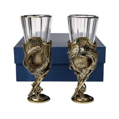 ЛАФИТНИК ДЛЯ ВОДКИ "ТРОФЕЙНЫЙ РЫБАЛКА" (ЖЕРЕХ, ЩУКА) ЛАТУННЫЙ 2 ШТ