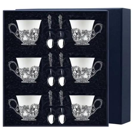 СЕРЕБРЯНЫЕ ЧАЙНЫЕ ПАРЫ "НАТЮРМОРТ" С ЧЕРНЕНИЕМ (3 ПАРЫ) – АРГЕНТА