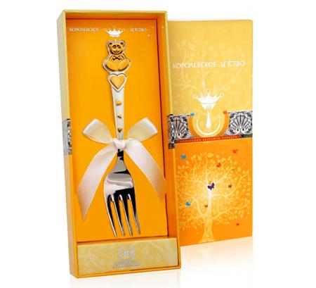 СЕРЕБРЯНАЯ ДЕТСКАЯ ВИЛКА "МИШКА С СЕРДЕЧКАМИ" С ПОЗОЛОТОЙ – АРГЕНТА