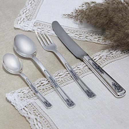 СЕРЕБРЯНЫЙ СТОЛОВЫЙ НАБОР "ЛИСТ" С ЧЕРНЕНИЕМ (24 ПРЕДМЕТА) - СЕВЕРНАЯ ЧЕРНЬ