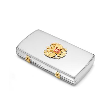 СЕРЕБРЯНЫЙ ПОРТСИГАР "ГЕРБ РОССИИ" С ПОЗОЛОТОЙ – КРАСНАЯ ПРЕСНЯ