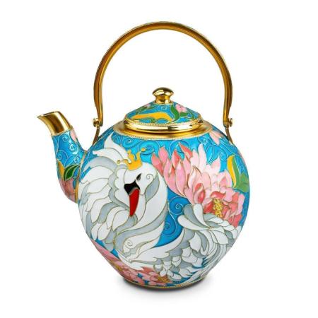 СЕРЕБРЯНЫЙ ЧАЙНИК "ЦАРЕВНА-ЛЕБЕДЬ" – РУССКИЕ САМОЦВЕТЫ