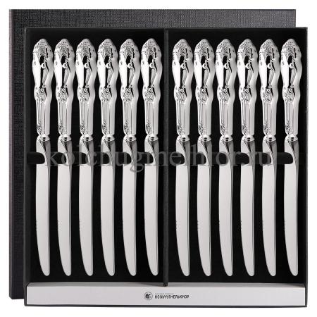 СТОЛОВЫЙ НАБОР ИЗ МЕЛЬХИОРА "РОЗА" (12 НОЖЕЙ) – КОЛЬЧУГИНСКИЙ МЕЛЬХИОР