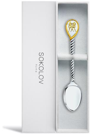 СЕРЕБРЯНАЯ ЧАЙНАЯ ЛОЖКА "ЗОДИАК-БЛИЗНЕЦЫ" С ПОЗОЛОТОЙ – SOKOLOV