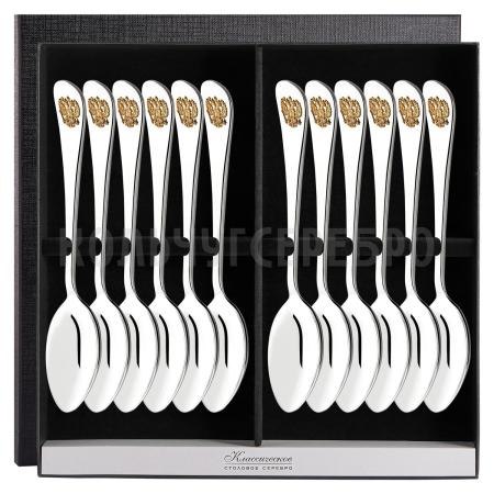 СЕРЕБРЯНЫЙ СТОЛОВЫЙ НАБОР "ГЕРБ" С ПОЗОЛОТОЙ (12 ЛОЖЕК) – КРАСНАЯ ПРЕСНЯ