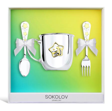 ДЕТСКИЙ НАБОР "ЗВЕЗДА" С ПОЗОЛОТОЙ (КРУЖКА, ЛОЖКА, ВИЛКА) – SOKOLOV
