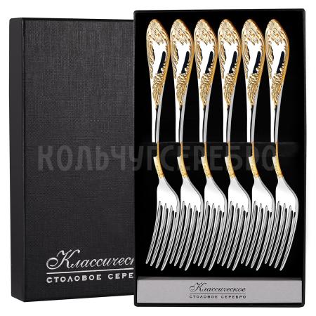 СЕРЕБРЯНЫЙ СТОЛОВЫЙ НАБОР "ИМПЕРАТОРСКИЙ" С ПОЗОЛОТОЙ М-12 (6 СТОЛОВЫХ ВИЛОК) – ПАВЛОВСКИЙ ЗАВОД