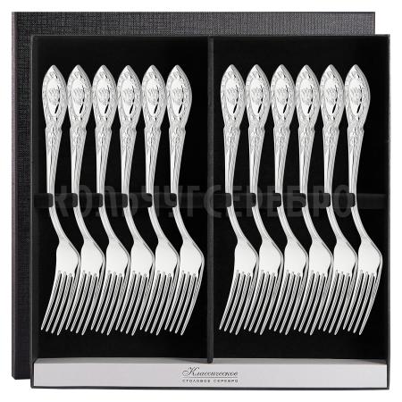 СЕРЕБРЯНЫЙ СТОЛОВЫЙ НАБОР "ГОСУДАРСТВЕННЫЙ" (12 ВИЛОК) - РУССКИЕ САМОЦВЕТЫ