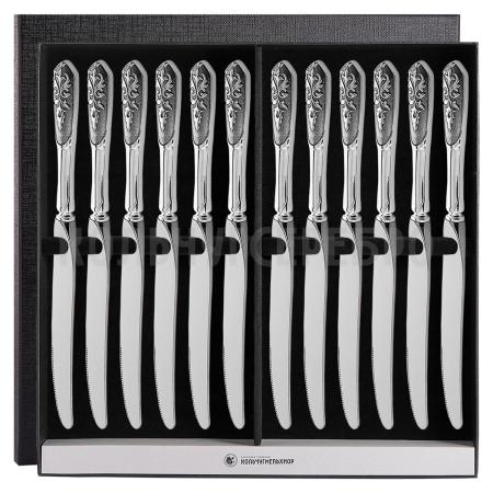 СТОЛОВЫЙ НАБОР ИЗ МЕЛЬХИОРА "ВИЗИРЬ" С ЧЕРНЕНИЕМ (12 НОЖЕЙ) – КОЛЬЧУГИНСКИЙ МЕЛЬХИОР