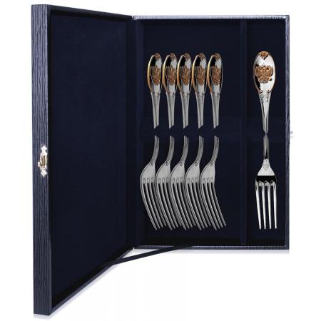 СЕРЕБРЯНЫЙ СТОЛОВЫЙ НАБОР "ЕДИНСТВО" С ПОЗОЛОТОЙ (6 СТОЛОВЫХ ВИЛОК) – АРГЕНТА