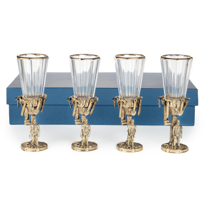 ЛАФИТНИК ДЛЯ ВОДКИ "СТРОИТЕЛИ" ЛАТУННЫЙ 4 ШТ