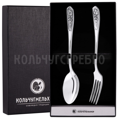 СТОЛОВЫЙ НАБОР ИЗ МЕЛЬХИОРА "ВИЗИРЬ" С ЧЕРНЕНИЕМ (2 ПРЕДМЕТА) – КОЛЬЧУГИНСКИЙ МЕЛЬХИОР