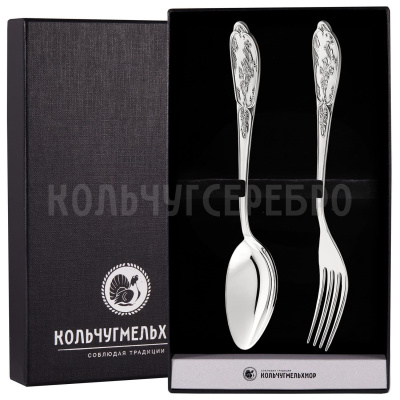 СТОЛОВЫЙ НАБОР ИЗ МЕЛЬХИОРА "ВЕСНА" С ЧЕРНЕНИЕМ (2 ПРЕДМЕТА) – МСТЕРСКИЙ ЮВЕЛИР