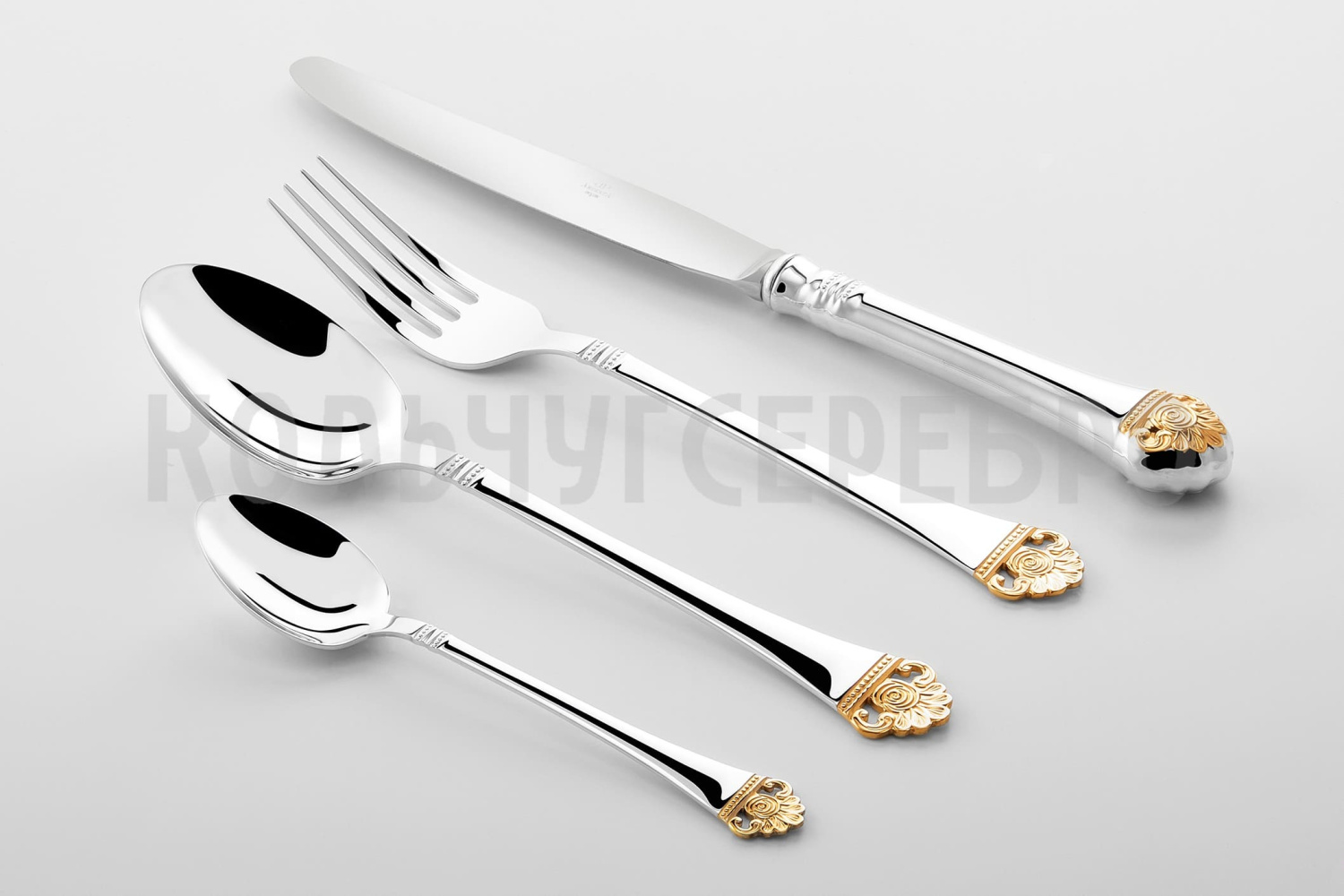 СТОЛОВЫЙ НАБОР ИЗ СЕРЕБРА "АФИНА" С ПОЗОЛОТОЙ (24 ПРЕДМЕТА) – АРГЕНТА