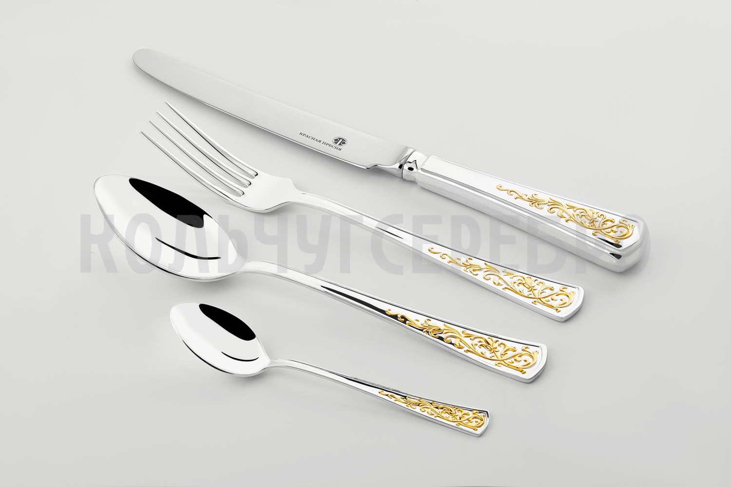 СЕРЕБРЯНЫЙ СТОЛОВЫЙ НАБОР "СТИЛЬ" С ПОЗОЛОТОЙ (24 ПРЕДМЕТА) – КРАСНАЯ ПРЕСНЯ