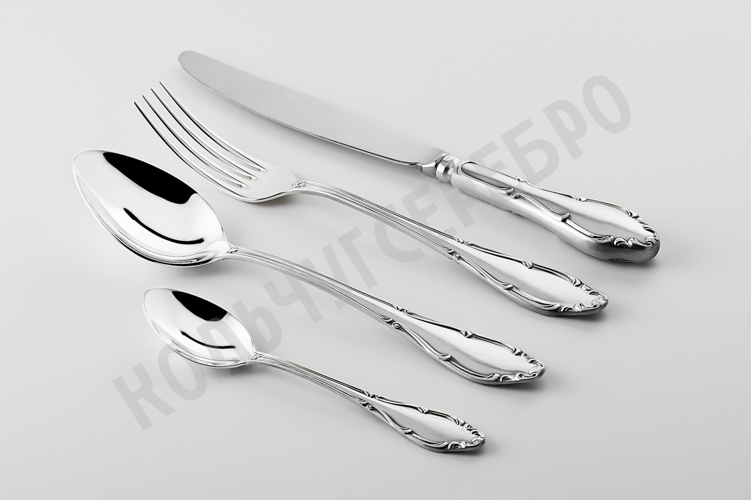 СЕРЕБРЯНЫЙ СТОЛОВЫЙ НАБОР "АФРОДИТА" С ЧЕРНЕНИЕМ (48 ПРЕДМЕТОВ) - МСТЕРСКИЙ ЮВЕЛИР