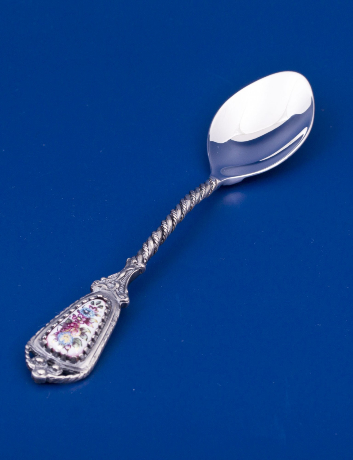 СЕРЕБРЯНАЯ ЧАЙНЫЙ НАБОР "БУКЕТ" С ЧЕРНЕНИЕМ – МСТЁРСКИЙ ЮВЕЛИР