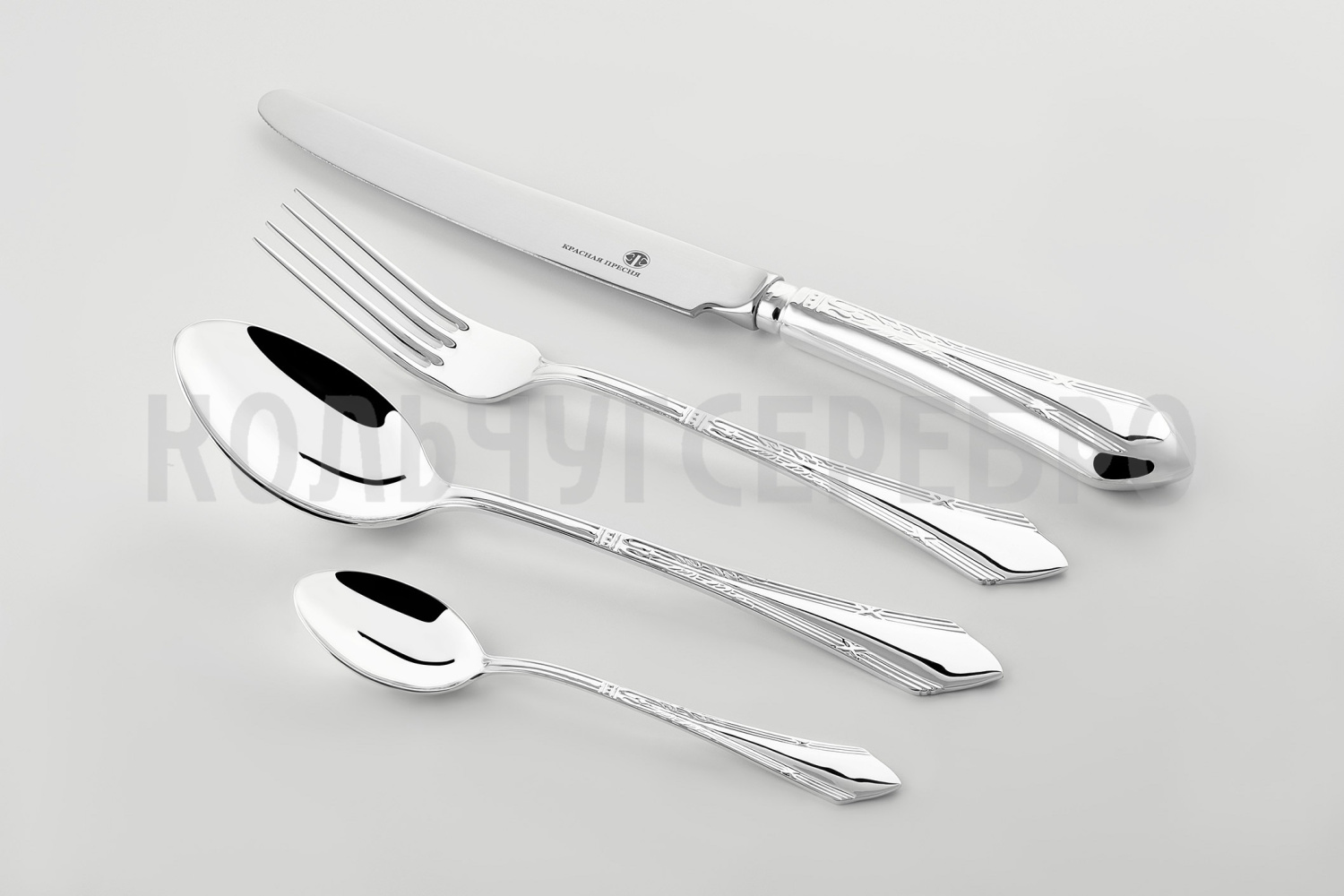 СЕРЕБРЯНЫЙ СТОЛОВЫЙ НАБОР "ЭЛЕГАНТНЫЙ" (48 ПРЕДМЕТОВ) – КРАСНАЯ ПРЕСНЯ