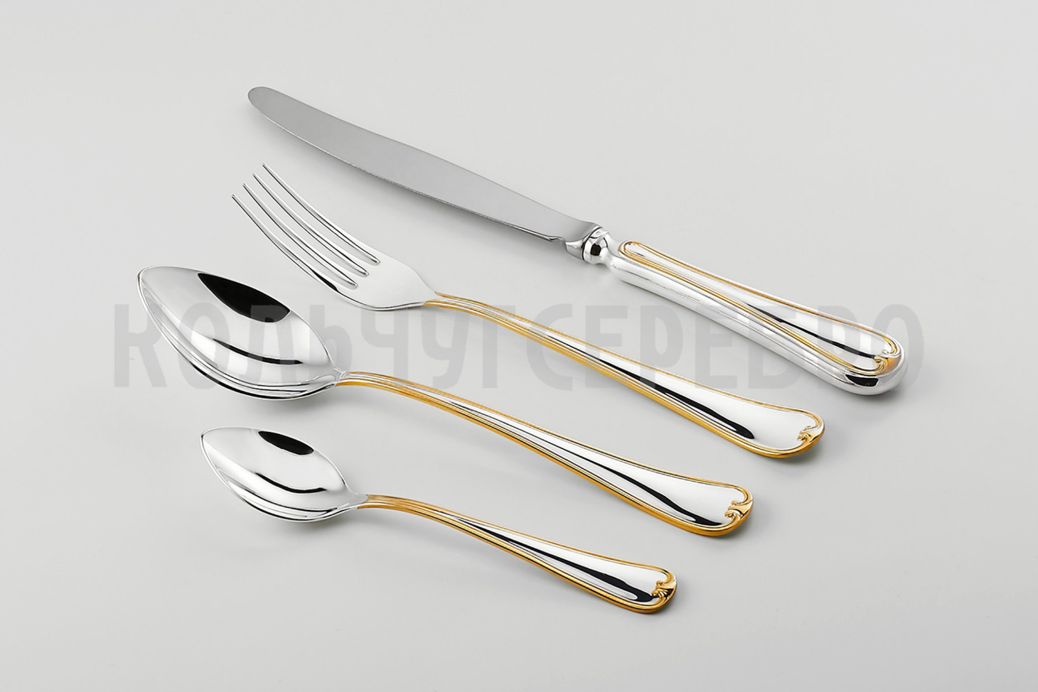 СТОЛОВЫЙ НАБОР ИЗ МЕЛЬХИОРА "ГРАЦИЯ" №8 С ПОЗОЛОТОЙ (4 ПРЕДМЕТА) – МСТЕРСКИЙ ЮВЕЛИР