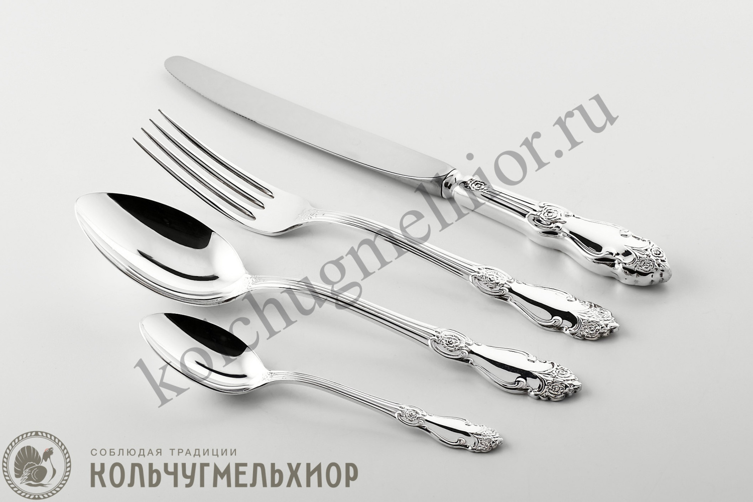 СТОЛОВЫЙ НАБОР ИЗ МЕЛЬХИОРА "РОЗА" (48 ПРЕДМЕТОВ) – КОЛЬЧУГИНСКИЙ МЕЛЬХИОР