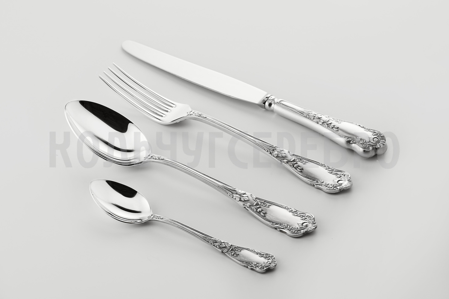 СЕРЕБРЯНЫЙ СТОЛОВЫЙ НАБОР "ЭДЕМ" С ЧЕРНЕНИЕМ (48 ПРЕДМЕТОВ) – МСТЕРСКИЙ ЮВЕЛИР