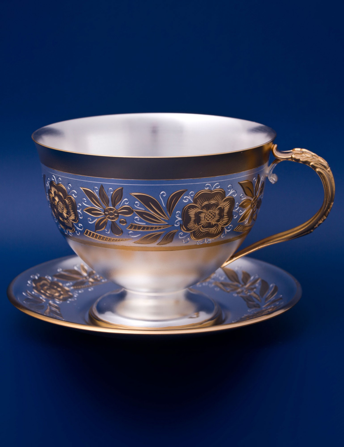 СЕРЕБРЯНАЯ ЧАЙНЫЙ НАБОР "№3" С ПОЗОЛОТОЙ – МСТЁРСКИЙ ЮВЕЛИР
