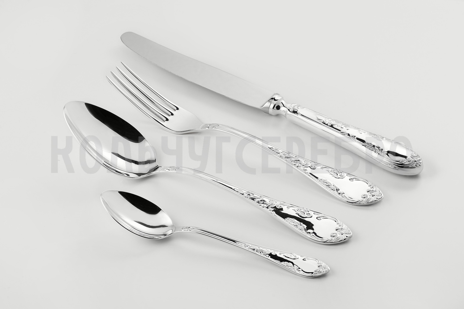 СЕРЕБРЯНЫЙ СТОЛОВЫЙ НАБОР "ПОСОЛЬСКИЙ" М-18 (24 ПРЕДМЕТА) – ПАВЛОВСКИЙ ЗАВОД