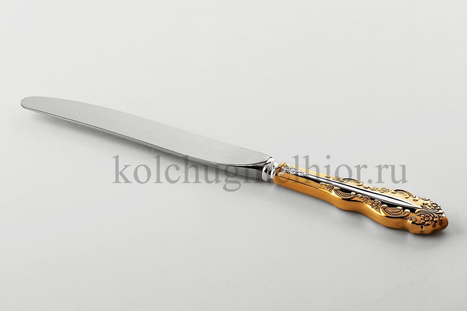 СТОЛОВЫЙ НОЖ ИЗ МЕЛЬХИОРА "ЮБИЛЕЙНЫЙ" С ПОЗОЛОТОЙ – КОЛЬЧУГИНСКИЙ МЕЛЬХИОР