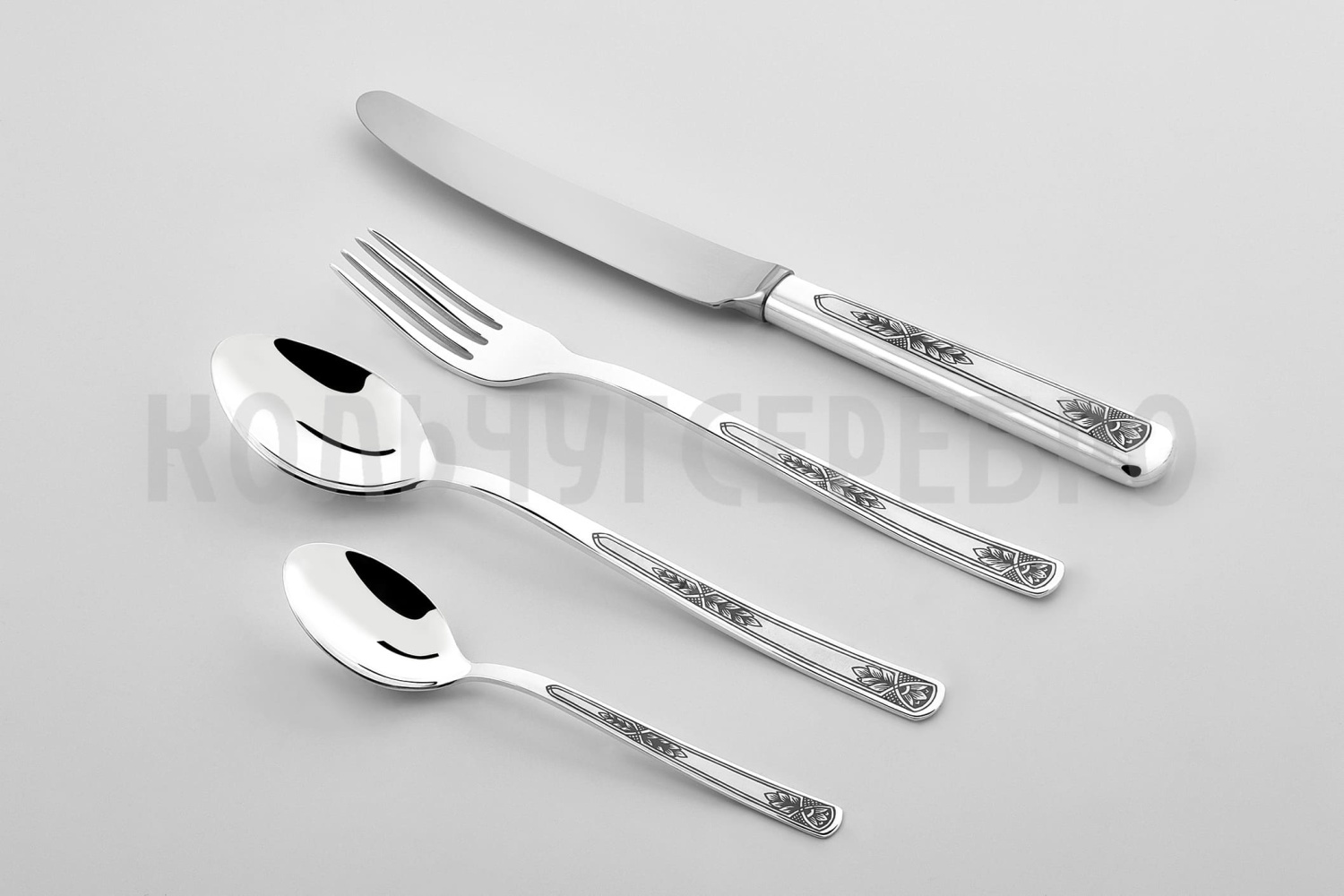 СЕРЕБРЯНЫЙ СТОЛОВЫЙ НАБОР "ЛИСТ" С ЧЕРНЕНИЕМ (4 ПРЕДМЕТА) - СЕВЕРНАЯ ЧЕРНЬ