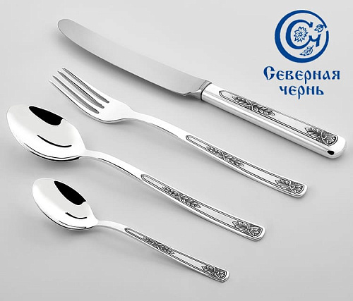 Серебряные столовые приборы купить в Москве "Лист" с чернением