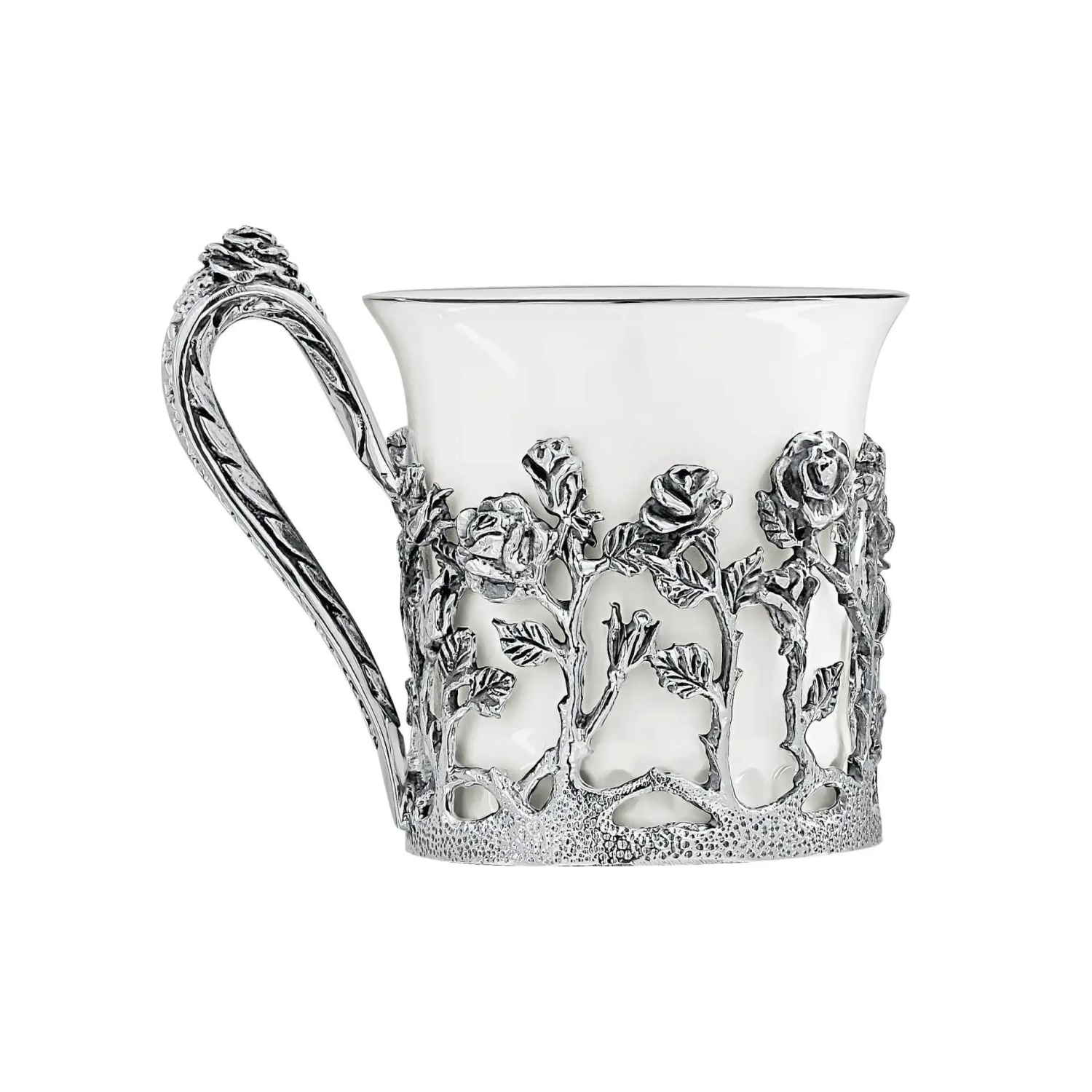 СЕРЕБРЯНАЯ КОФЕЙНАЯ ЧАШКА "РОЗА" С ЧЕРНЕНИЕМ И ЛОЖКОЙ №1 – АРГЕНТА