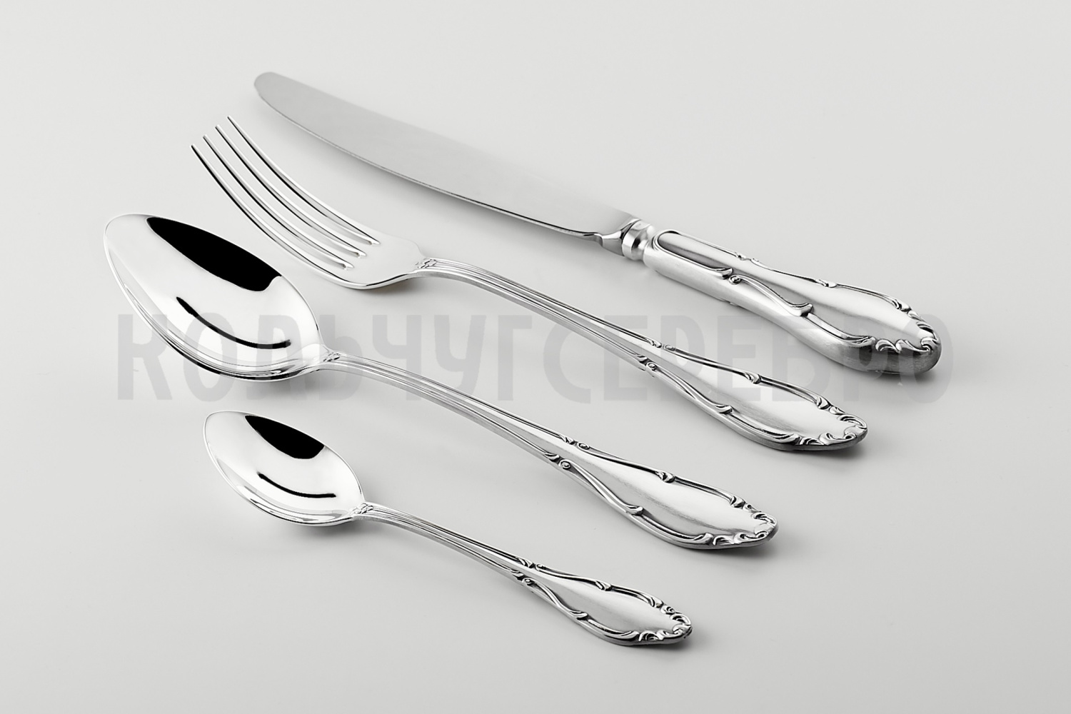 СЕРЕБРЯНЫЙ СТОЛОВЫЙ НАБОР "АФРОДИТА" С ЧЕРНЕНИЕМ (4 ПРЕДМЕТА) ФУТЛЯР 4 ПРЕДМЕТА "КCC"