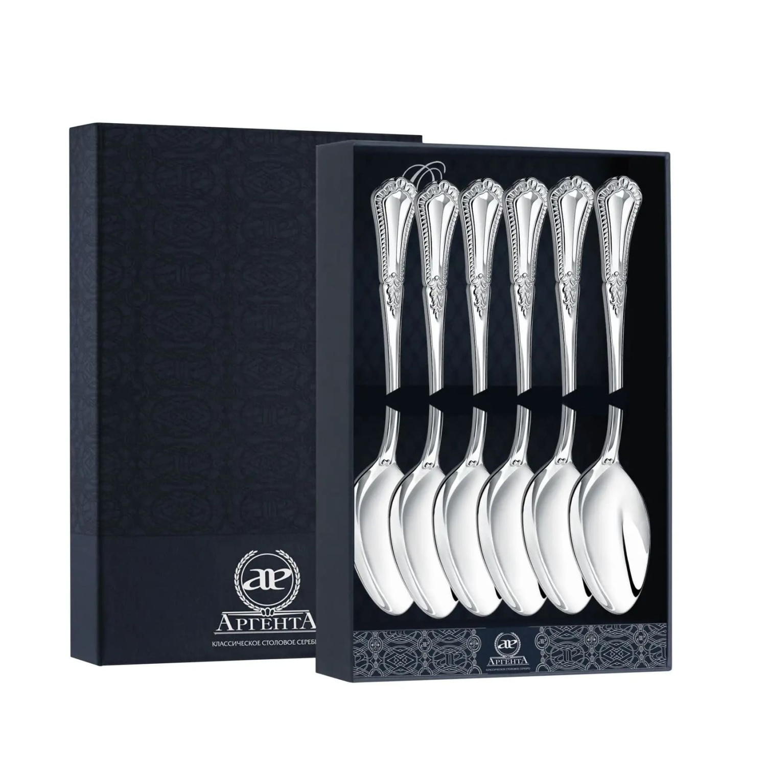 СТОЛОВЫЙ НАБОР ИЗ СЕРЕБРА "ФАВОРИТ" (6 ЧАЙНЫХ ЛОЖЕК) – АРГЕНТА