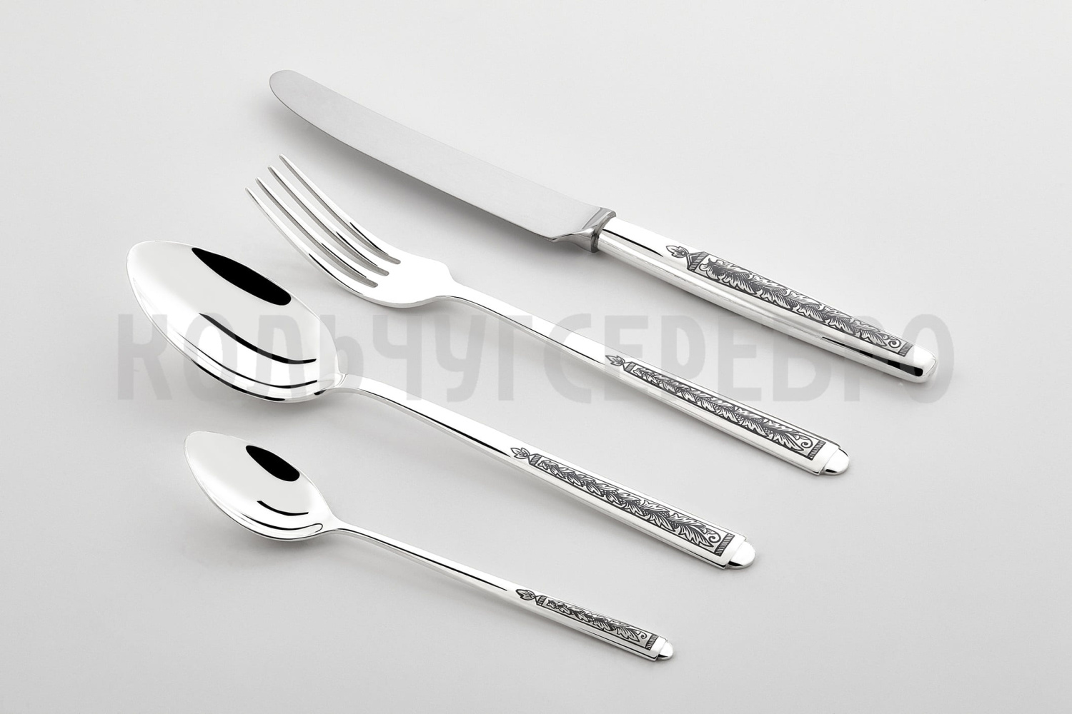 СЕРЕБРЯНЫЙ СТОЛОВЫЙ НАБОР "АЛЕКСАНДРИЯ" С ЧЕРНЕНИЕМ (24 ПРЕДМЕТА)  - СЕВЕРНАЯ ЧЕРНЬ