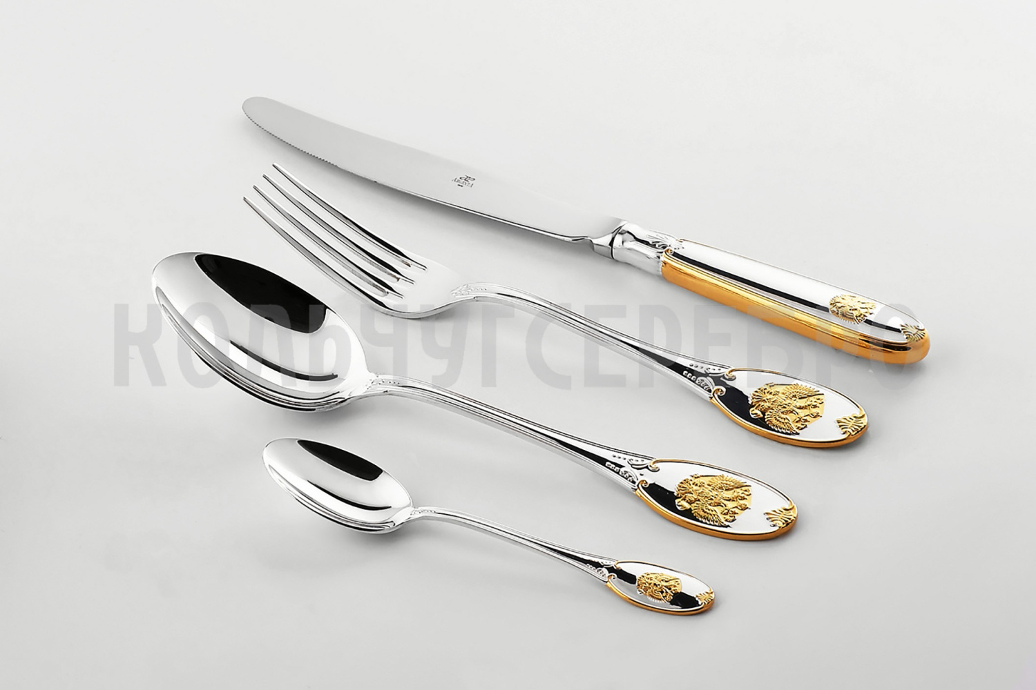 СЕРЕБРЯНЫЙ СТОЛОВЫЙ НАБОР "ЕДИНСТВО" С ПОЗОЛОТОЙ (4 ПРЕДМЕТА) – АРГЕНТА